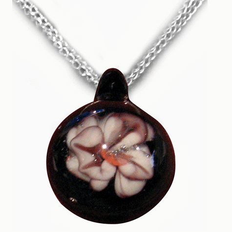 Glass Jewelry Black Flower Pendant 