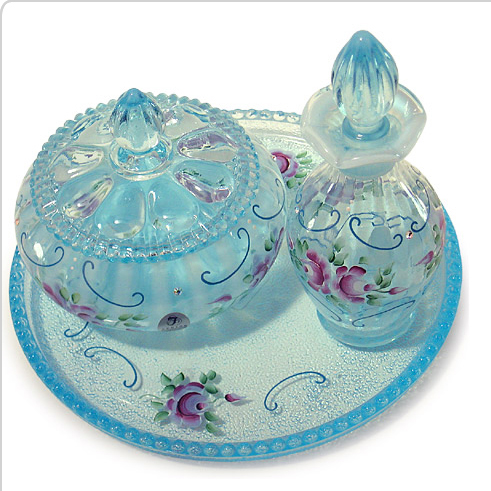 Fenton Francis Burton Dresser Set Limited Edition Aquamarine Opalescent Glass