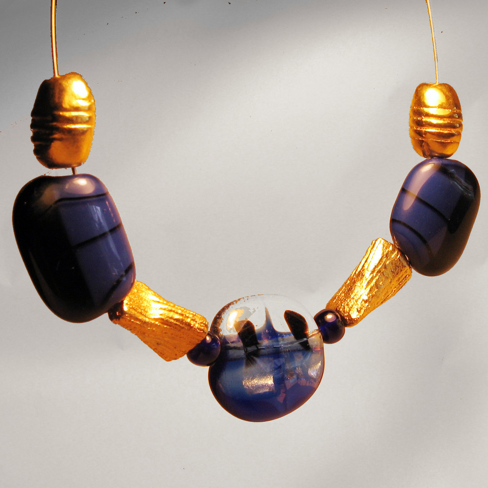 Glass Jewelry Gold and Blue Necklace
